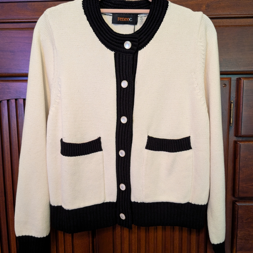Renee C. Women's Cream and Black Cardigan